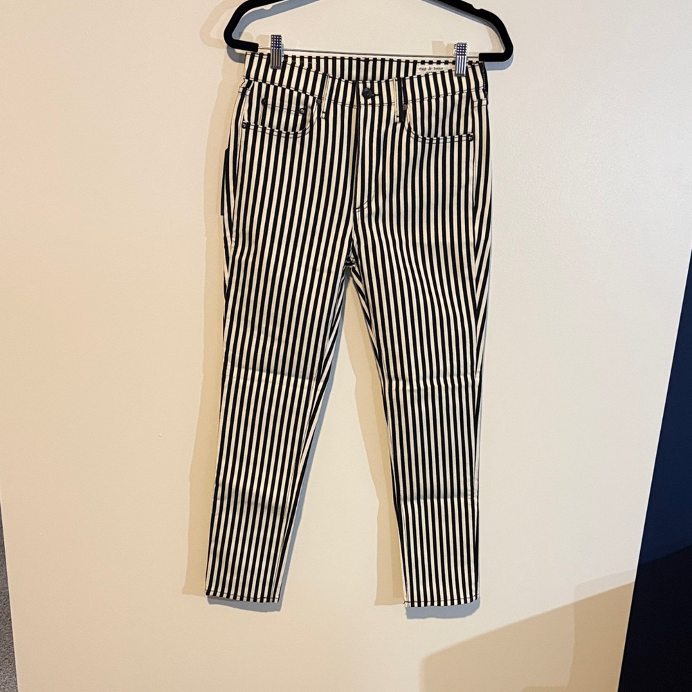 Rag & Bone High Rise Ankle Skinny B&W Striped Jeans